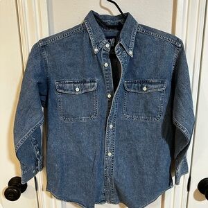 Y2K GAP Kids Denim Button-Up (Size M) — 100% Cotton Vintage Wash: